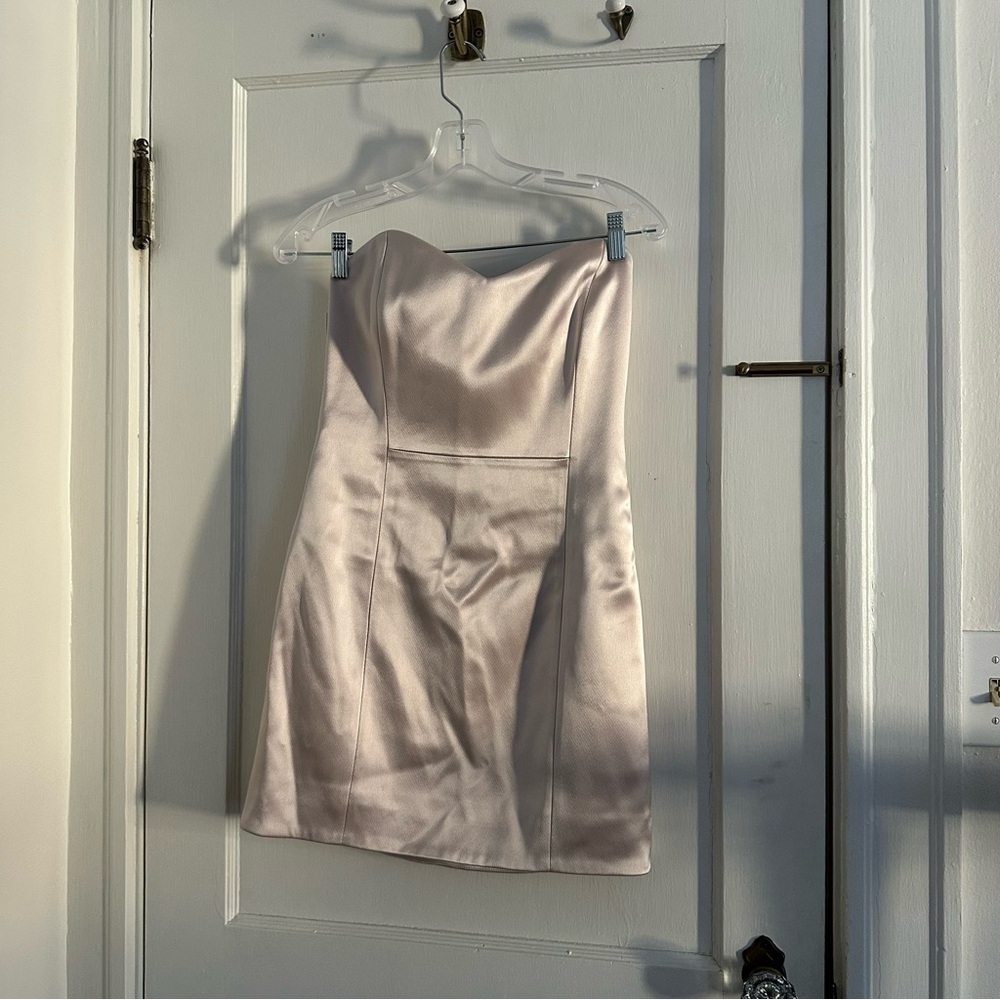 Aritzia ten by Babaton Strapless Dazzle Satin Mini Dress in Denude size 6